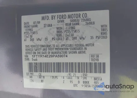 2009 Ford Ranger Sport/Xl/Xlt from USA, damaged, VIN 1FTYR14E29PA59074